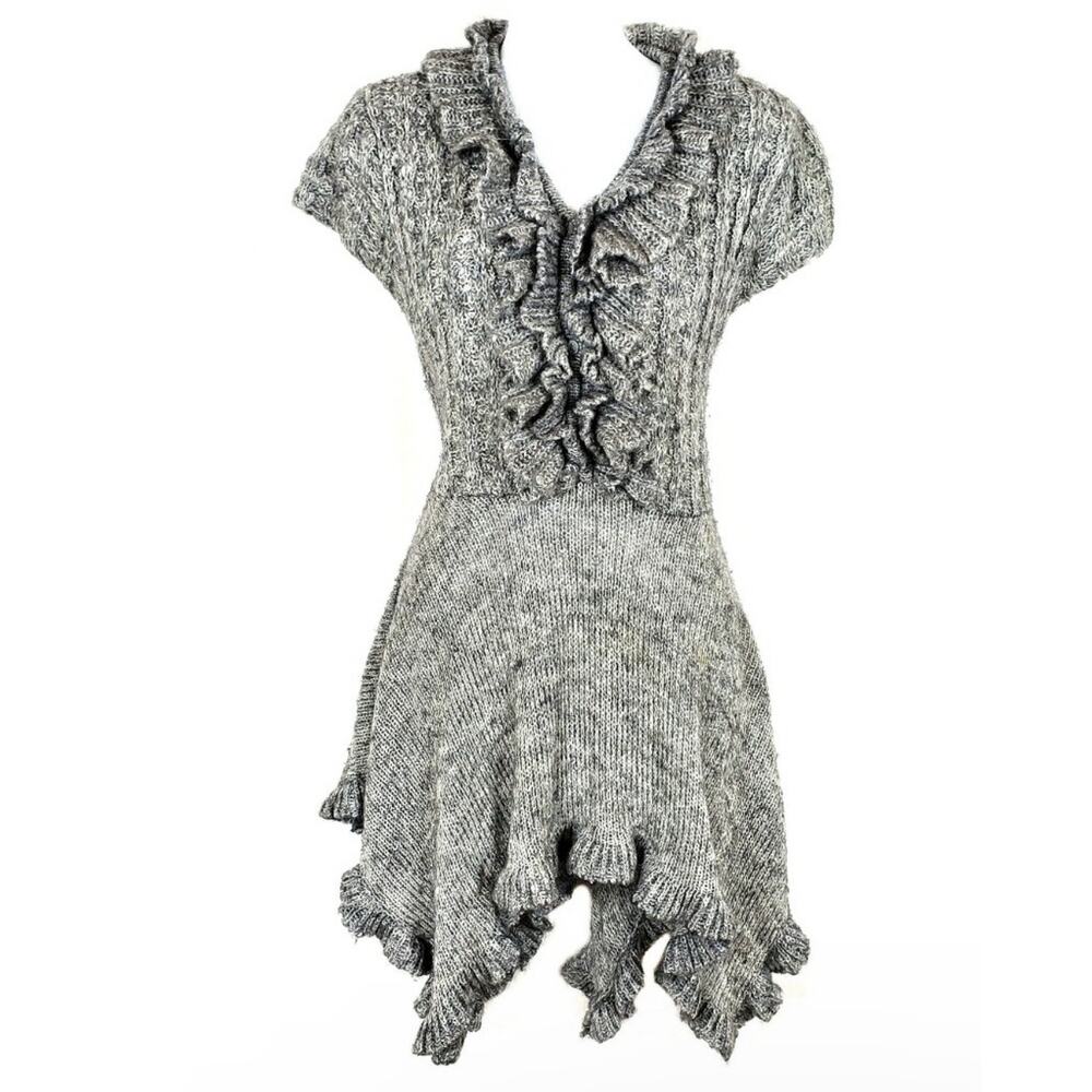 Boston Proper Ruffled Sweater Baby Doll Tunic Short Sleeve Academia Gray Small‎
